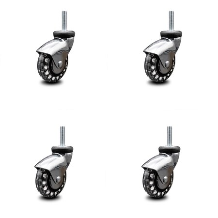 Service Caster 3 Inch Bright Chrome Hooded Polyurethane 8mm Threaded Stem Casters SCC, 4PK SCC-TS03S310-PPUBD-BC-M815-4